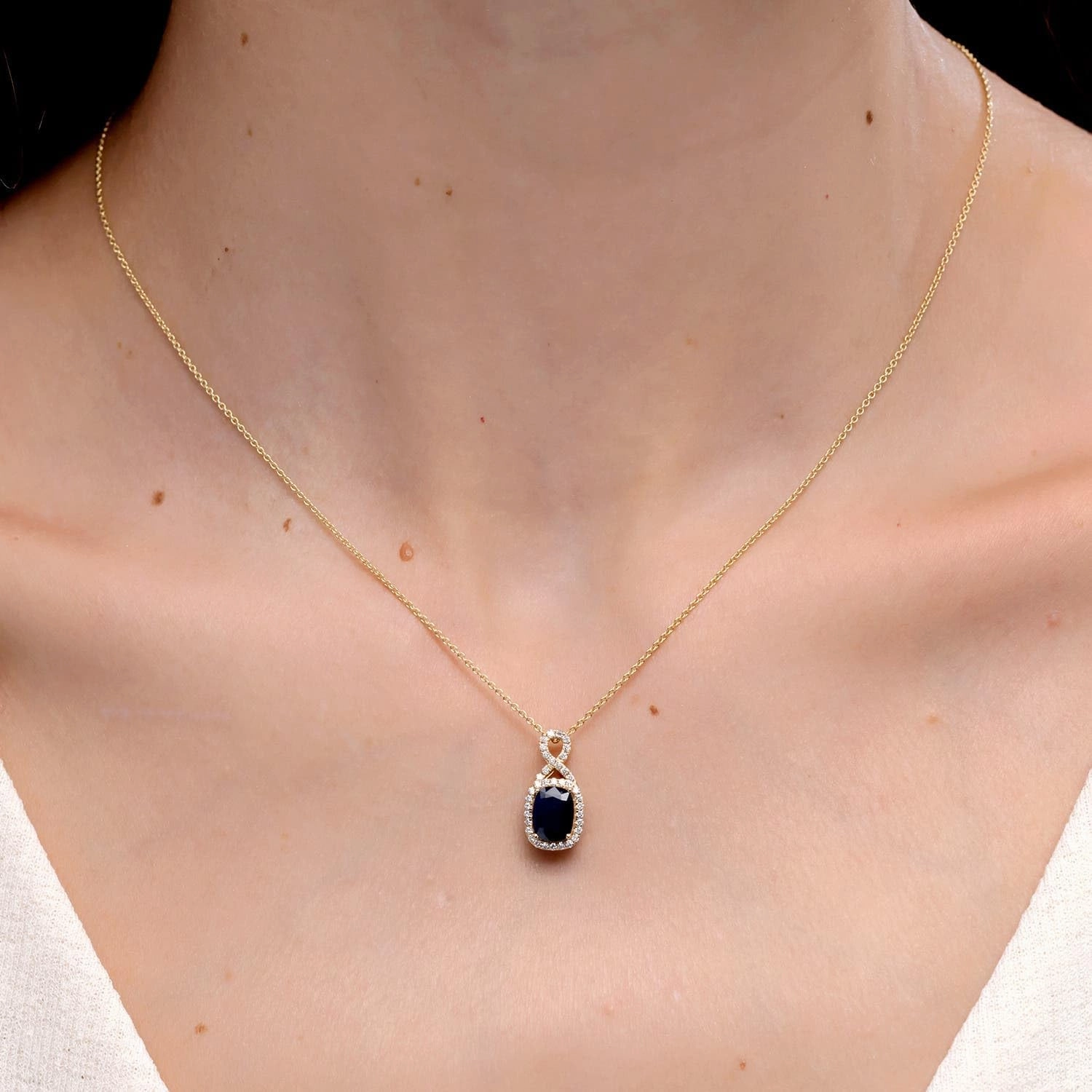 Angara Natural Rectangular Cushion Sapphire Infinity Pendant in 14K Solid Gold/Platinum | September Birthstone, Birthday, Engagement, Anniversary, Wedding Jewelry Gift for Women