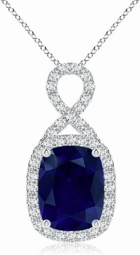 Angara Natural Rectangular Cushion Sapphire Infinity Pendant in 14K Solid Gold/Platinum | September Birthstone, Birthday, Engagement, Anniversary, Wedding Jewelry Gift for Women