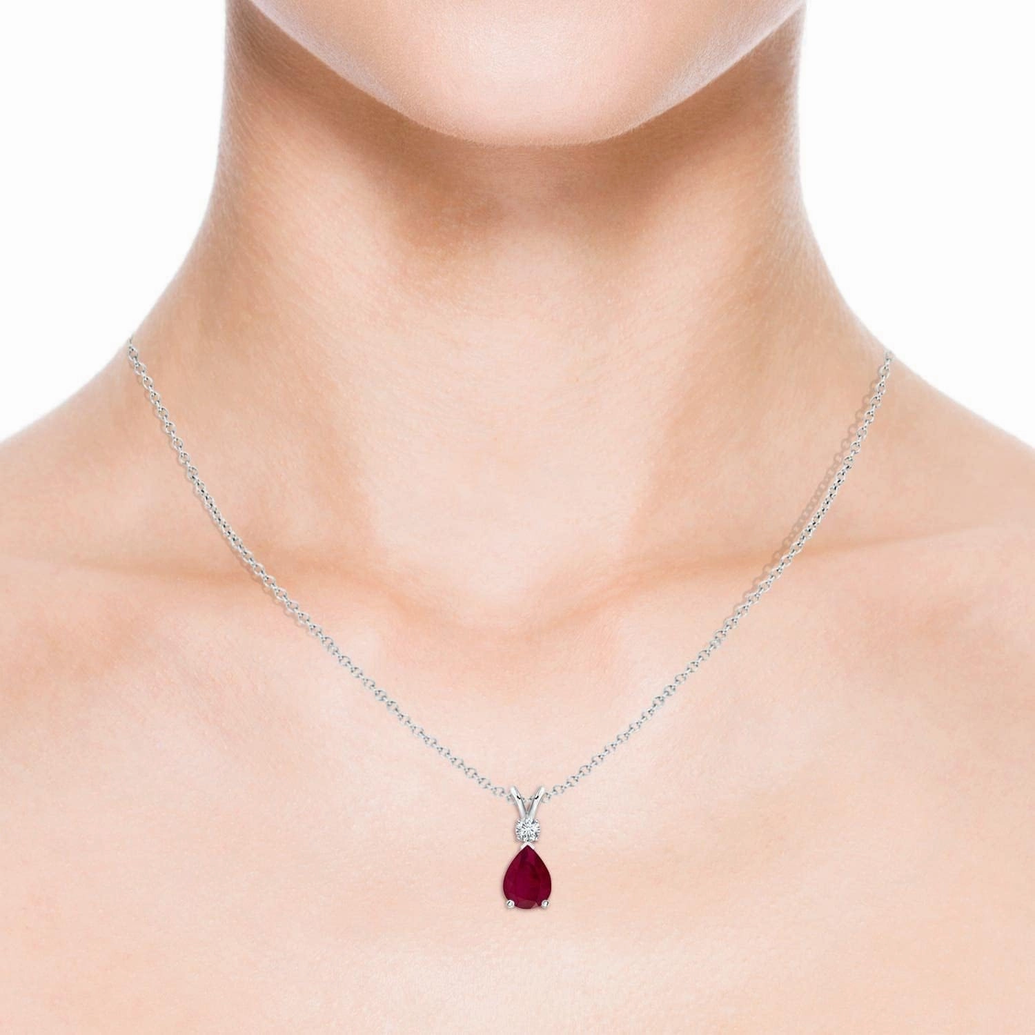 Angara Natural Ruby Teardrop Pendant with Diamond in Silver / 14K Solid Gold/Platinum | July Birthstone, Birthday, Engagement, Anniversary, Wedding Jewelry Gift for Women
