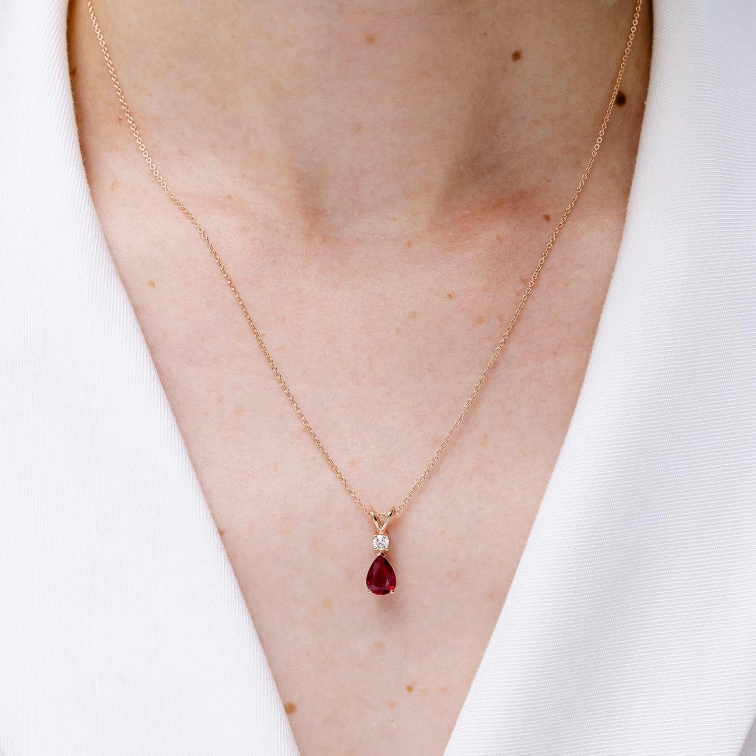 Angara Natural Ruby Teardrop Pendant with Diamond in Silver / 14K Solid Gold/Platinum | July Birthstone, Birthday, Engagement, Anniversary, Wedding Jewelry Gift for Women
