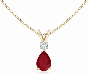 Angara Natural Ruby Teardrop Pendant with Diamond in Silver / 14K Solid Gold/Platinum | July Birthstone, Birthday, Engagement, Anniversary, Wedding Jewelry Gift for Women