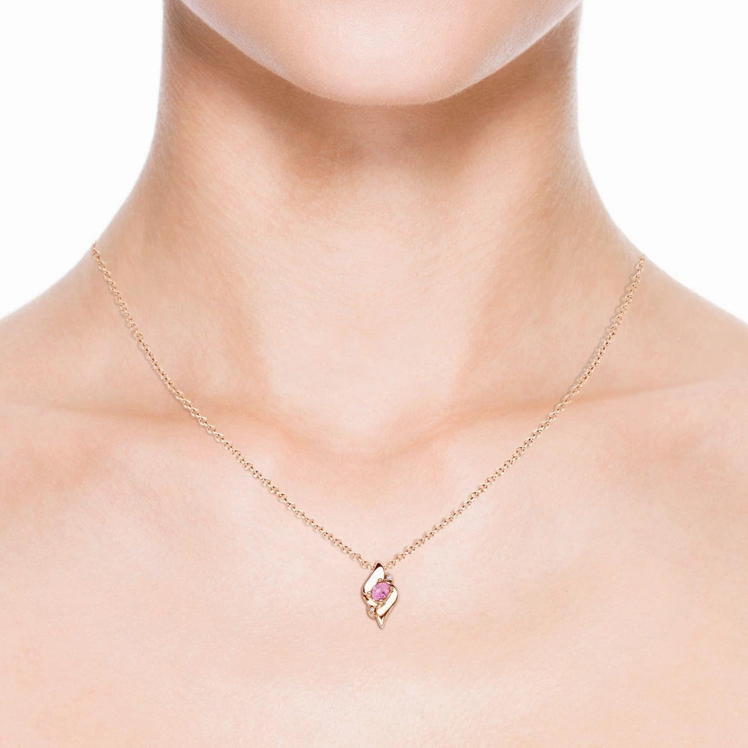 Angara Natural Shell Style Oval Pink Sapphire and Diamond Pendant in Silver / 14K Solid Gold/Platinum for Women | September Birthstone, Birthday, Anniversary Jewelry Gift for Women