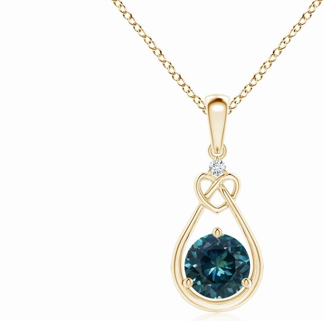 Angara Natural Teal Montana Sapphire Knotted Heart Pendant with Diamond in Silver / 14K Solid Gold/Platinum | Birthday, Engagement, Anniversary, Wedding Jewelry Gift for Women