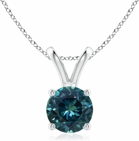 Angara Natural V-Bale Round Teal Montana Sapphire Solitaire Pendant in Silver / 14K Solid Gold/Platinum | Birthday, Engagement, Anniversary, Wedding Jewelry Gift for Women