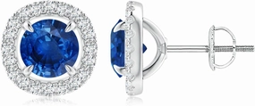 ANGARA Natural Vintage Style Sapphire and Diamond Halo Stud Earrings in 14K Solid Gold/Platinum | September Birthstone, Birthday, Engagement, Anniversary, Wedding Jewelry Gift for Women