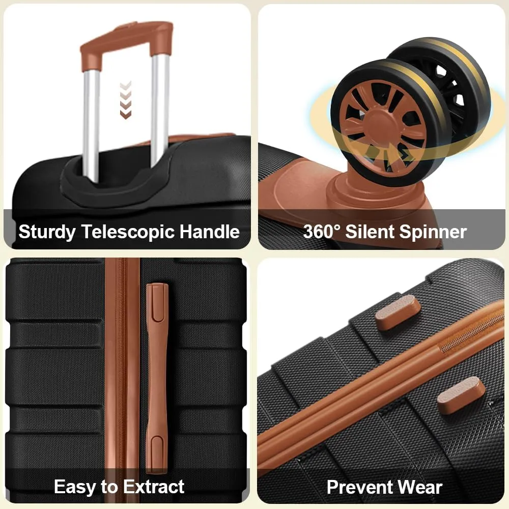 AnyZip Luggage Set 20 Inch Carry on Luggage PC ABS Hardshell Lightweight Suitcases for Travelling with 4 Universal Wheels TSA Lock Black Brown