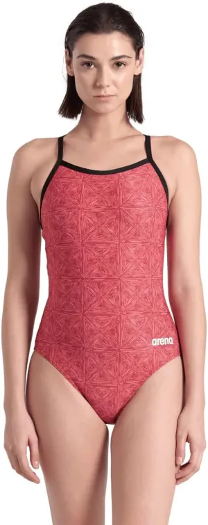 ARENA Performance Abstract Tiles Women's Swimsuit Light Drop Back One Piece Pool Training Bathing Suit Sports Swimwear