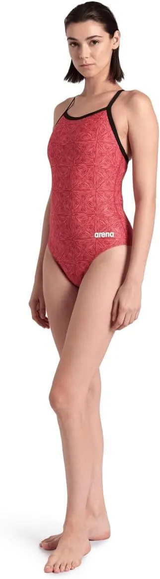 ARENA Performance Abstract Tiles Women's Swimsuit Light Drop Back One Piece Pool Training Bathing Suit Sports Swimwear