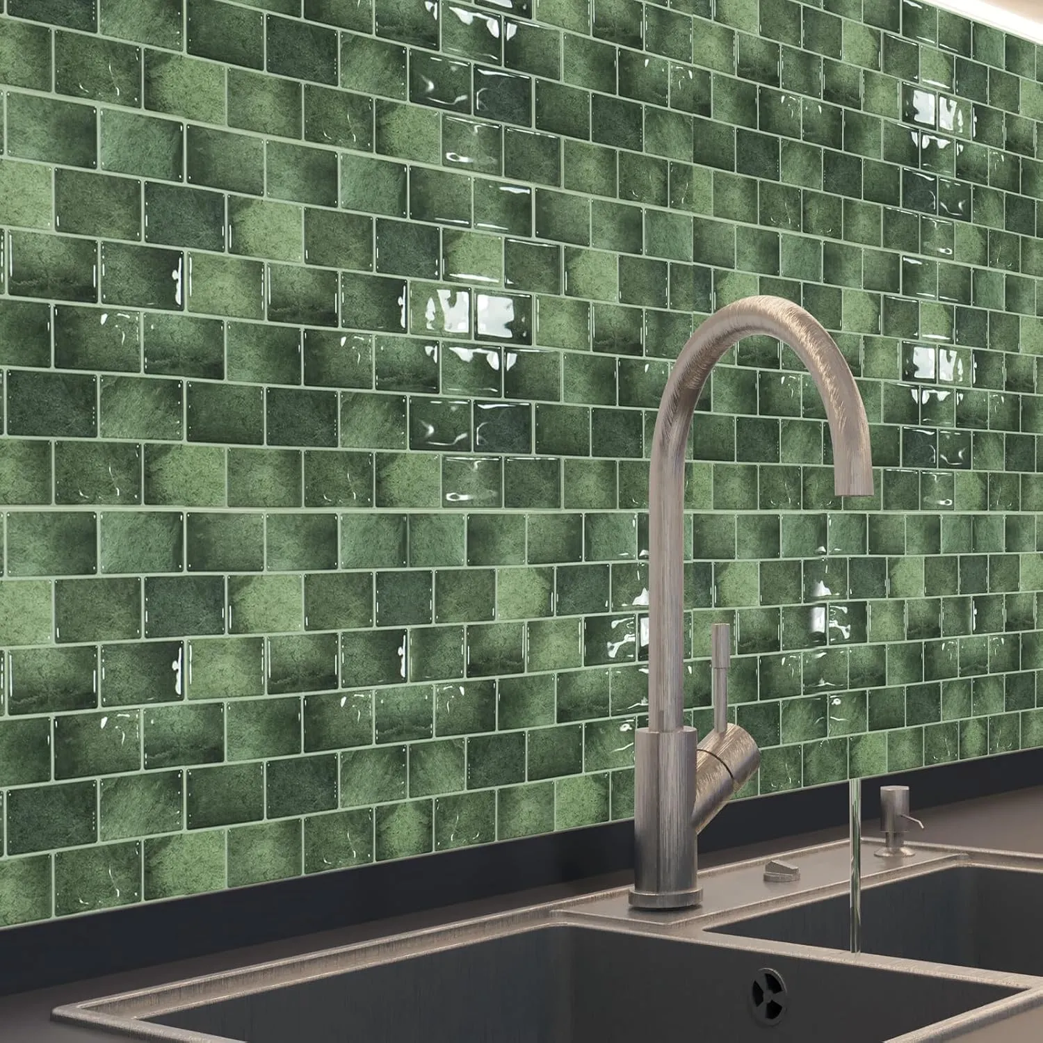 Art3d Peel and Stick Backsplash Tile Green for Kithchen Bathroom Laundry Room Stove RV, 20-Pack of 12 x 6" Self-Adhesive Vinyl Stick On Subway Tile