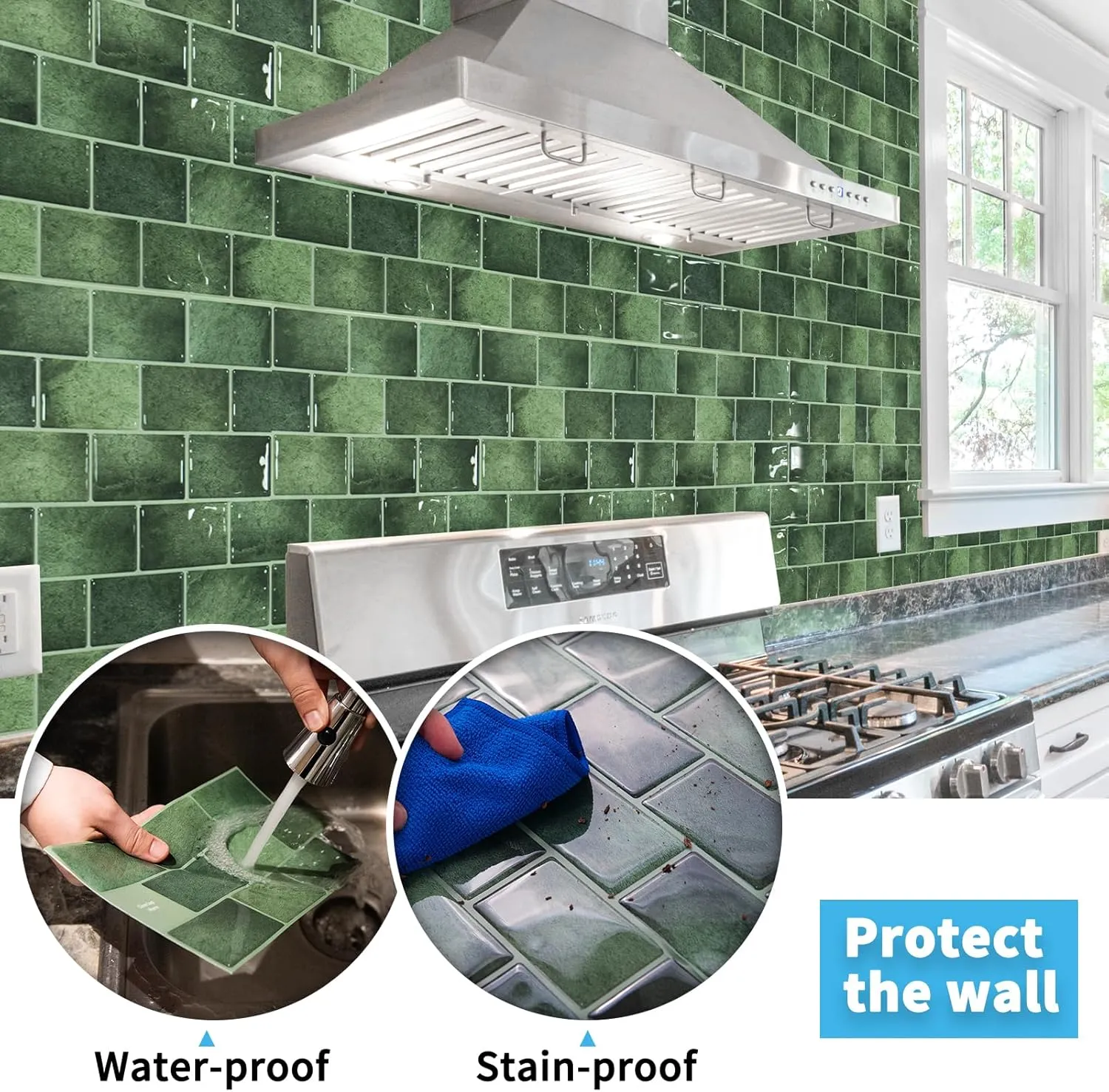 Art3d Peel and Stick Backsplash Tile Green for Kithchen Bathroom Laundry Room Stove RV, 20-Pack of 12 x 6" Self-Adhesive Vinyl Stick On Subway Tile