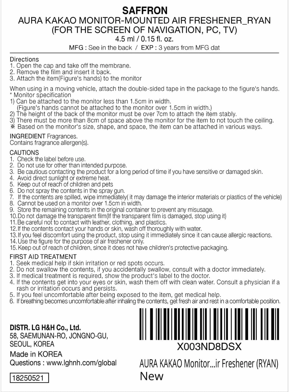 AURA Monitor-Mounted Air Freshener, Ryan (Blue Sky, 0.15fl oz) - Odor Fighting for Car, Laptop, TV, Home. Kakao Friends Figurine. No Spill Air Freshener, Accessories