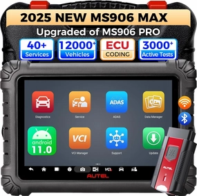 Autel Scanner MaxiSys MS906 MAX, 2025 MS906MAX 10.1 Inch Up of MS906 PRO/MP900BT/MS908S PRO/ MK900BT, Advanced ECU Coding, Bi-Directional 3000 Tests 40  Services, CAN FD & DoIP VAG Guided, 150  Brans