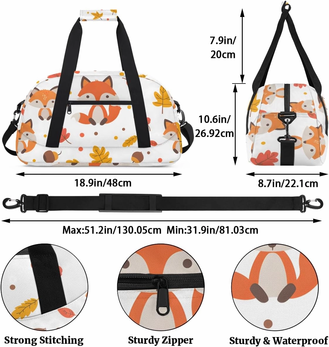 Autumn Leaf Fox Kids Overnighter Duffel Bags for Boys, Carry-On Size Sports Gym Bag with Front Zipper Pocket for School Practice or Overnight Travel Weekender Sleepover Tote Bag