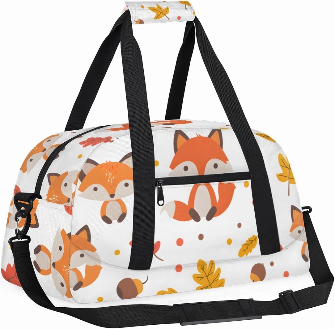 Autumn Leaf Fox Kids Overnighter Duffel Bags for Boys, Carry-On Size Sports Gym Bag with Front Zipper Pocket for School Practice or Overnight Travel Weekender Sleepover Tote Bag
