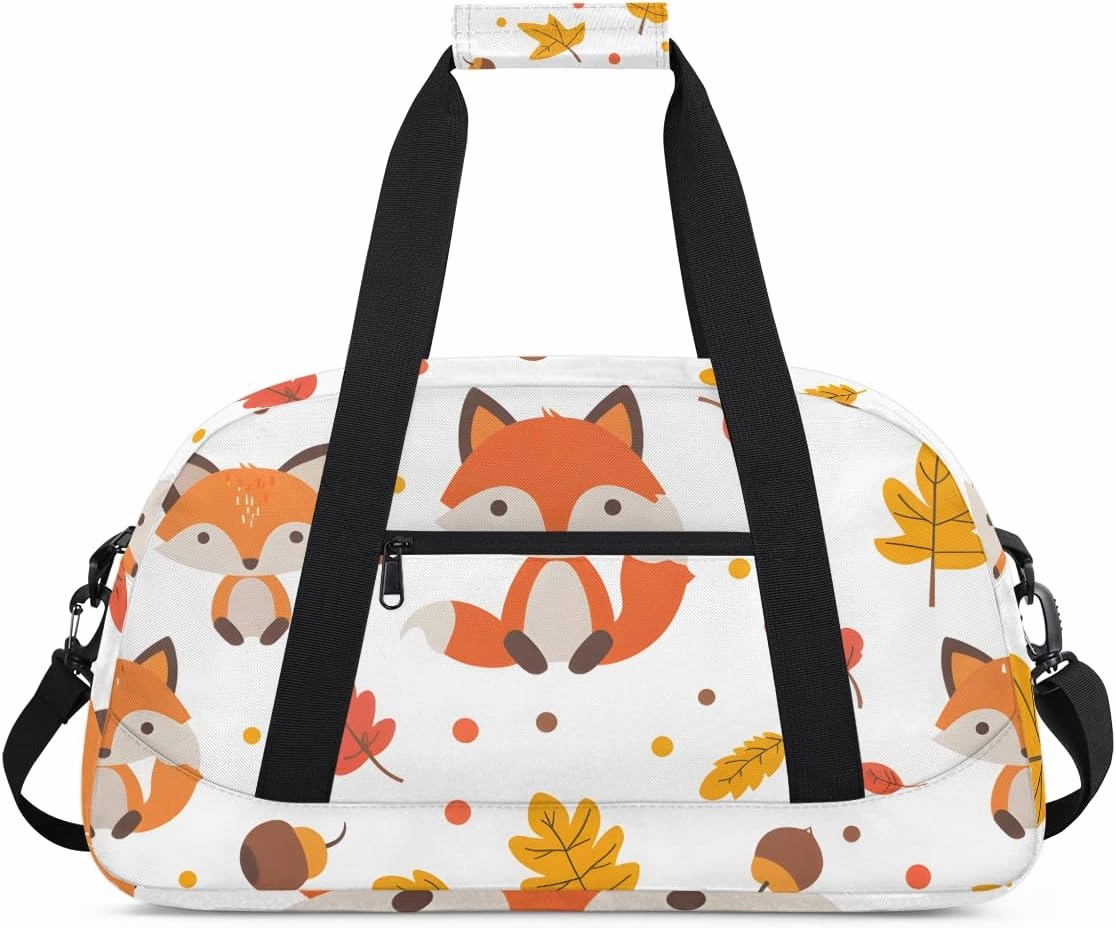 Autumn Leaf Fox Kids Overnighter Duffel Bags for Boys, Carry-On Size Sports Gym Bag with Front Zipper Pocket for School Practice or Overnight Travel Weekender Sleepover Tote Bag