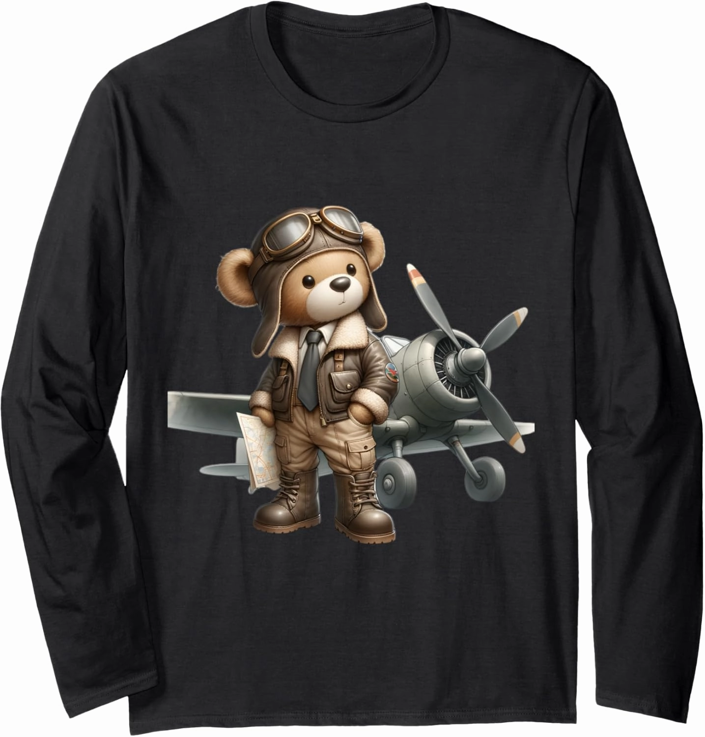 Aviator Bear - Vintage Pilot Adventure Design Long Sleeve T-Shirt