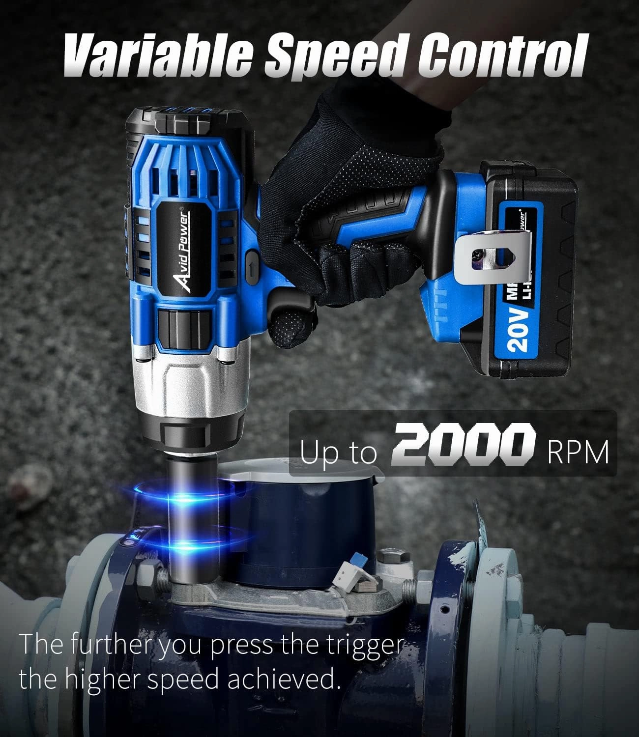 AVID POWER 20V Cordless Impact Wrench, Electric Impact Gun 1/2 Inch Drive with 330 ft-lbs Max Torque (450N.m), 3.0Ah Li-Ion Battery, 4-Piece Socket Set, Fast Charger and Tool Bag