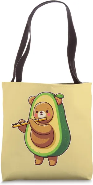 Avocado Bear Playing Flute Tote Bag