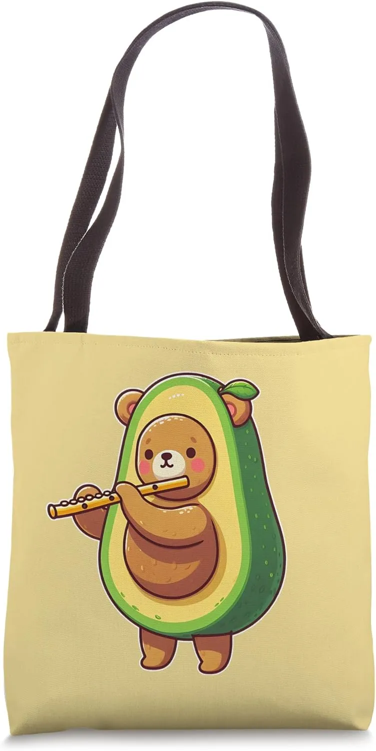Avocado Bear Playing Flute Tote Bag