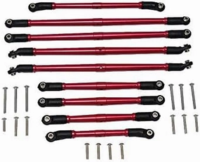 Axial 1/10 SCX10 III JT Gladiator (AXI03006) Upgrade Parts Aluminum Adjustable Tie Rods - 9Pc Set Red