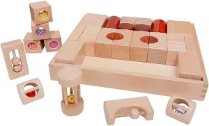 Baby’s First Wooden Sound Blocks，42pcs - Natural Beech Wood - Montessori Building Blocks STEM Preschool Educational Wooden Stacking Toys for 3 4 5 Year Old Boys Girls Gifts