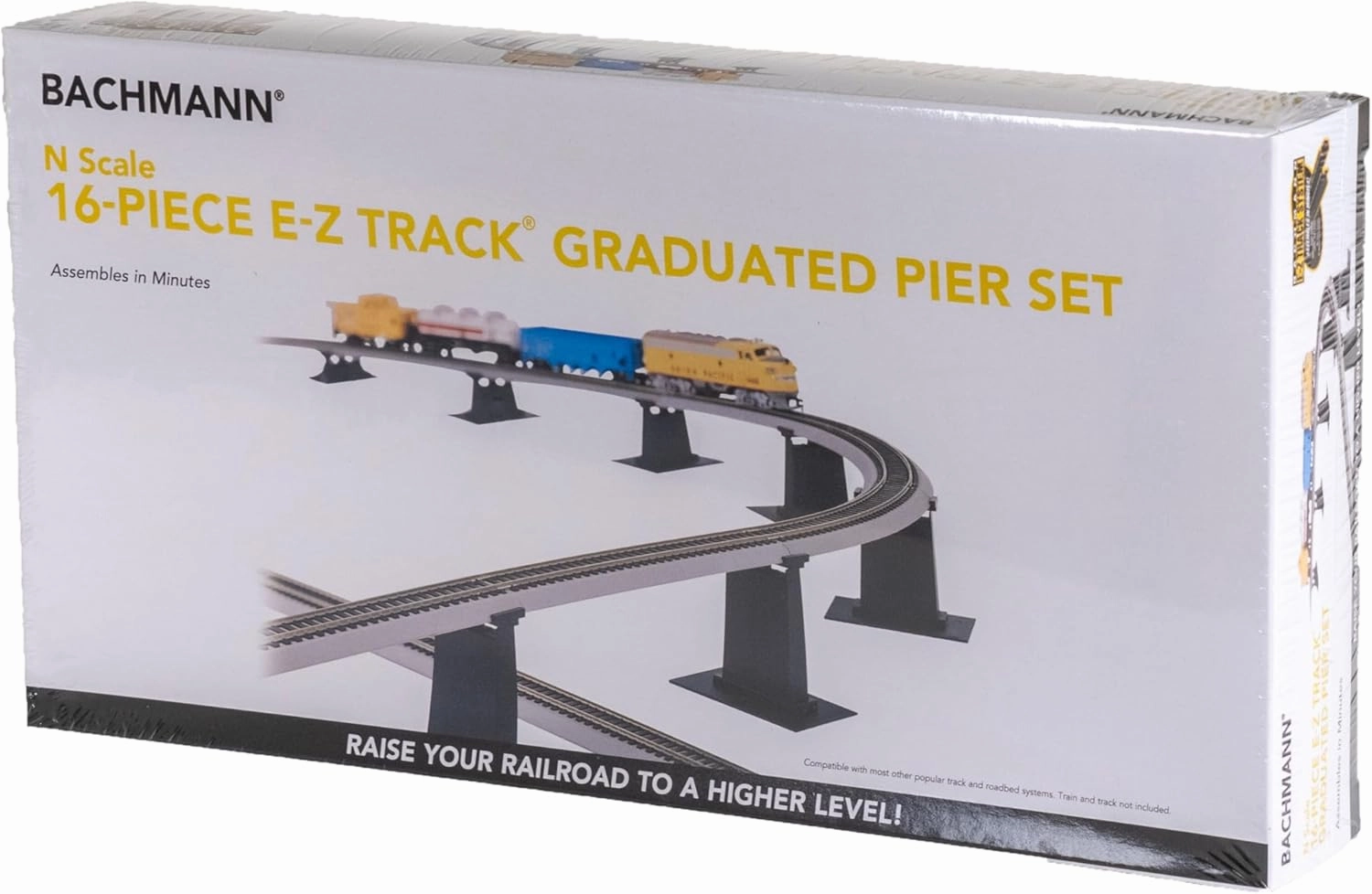 Bachmann Trains - Snap-Fit E-Z TRACK 16 PC. E-Z TRACK GRADUATED PIER SET - NICKEL SILVER Rail With Grey Roadbed - N Scale, 8
