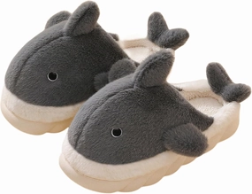 Baiyuruodie Cartoon animal shark cotton slippers, winter indoor and outdoor women's slippers, holiday gifts