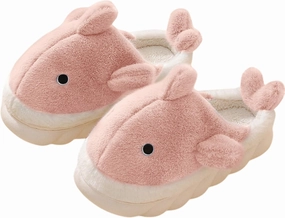 Baiyuruodie Cartoon animal shark cotton slippers, winter indoor and outdoor women's slippers, holiday gifts