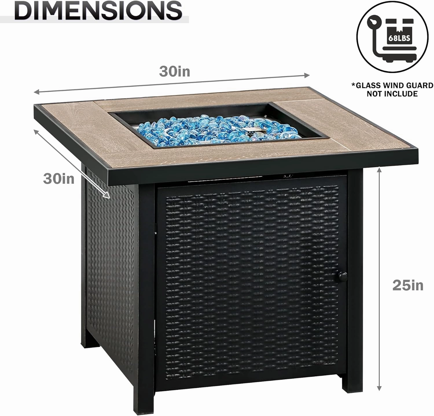 BALI OUTDOORS 50000 BTU Propane Fire Pit for Outdoor, 30 in Fire Pit Table Outdoor, Square Firepits for Outside Backyard, Patio