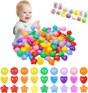 Ball Pit Balls Ocean Balls and Squishy Toys Set(50 Balls   10 Toys), Multi-Color Party Favors for Kids Love Five-pointed Star Ball 2.36 inches-Shower Toys and Party Decorations Decompression toys