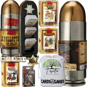 Bang! Card Game and EXPANSIONS: Valley of Shadows, Great Tain, Gold Rush, Armed & Dangerous Bundle with Fapeto Travel Bag and Sheriff Badge,  16