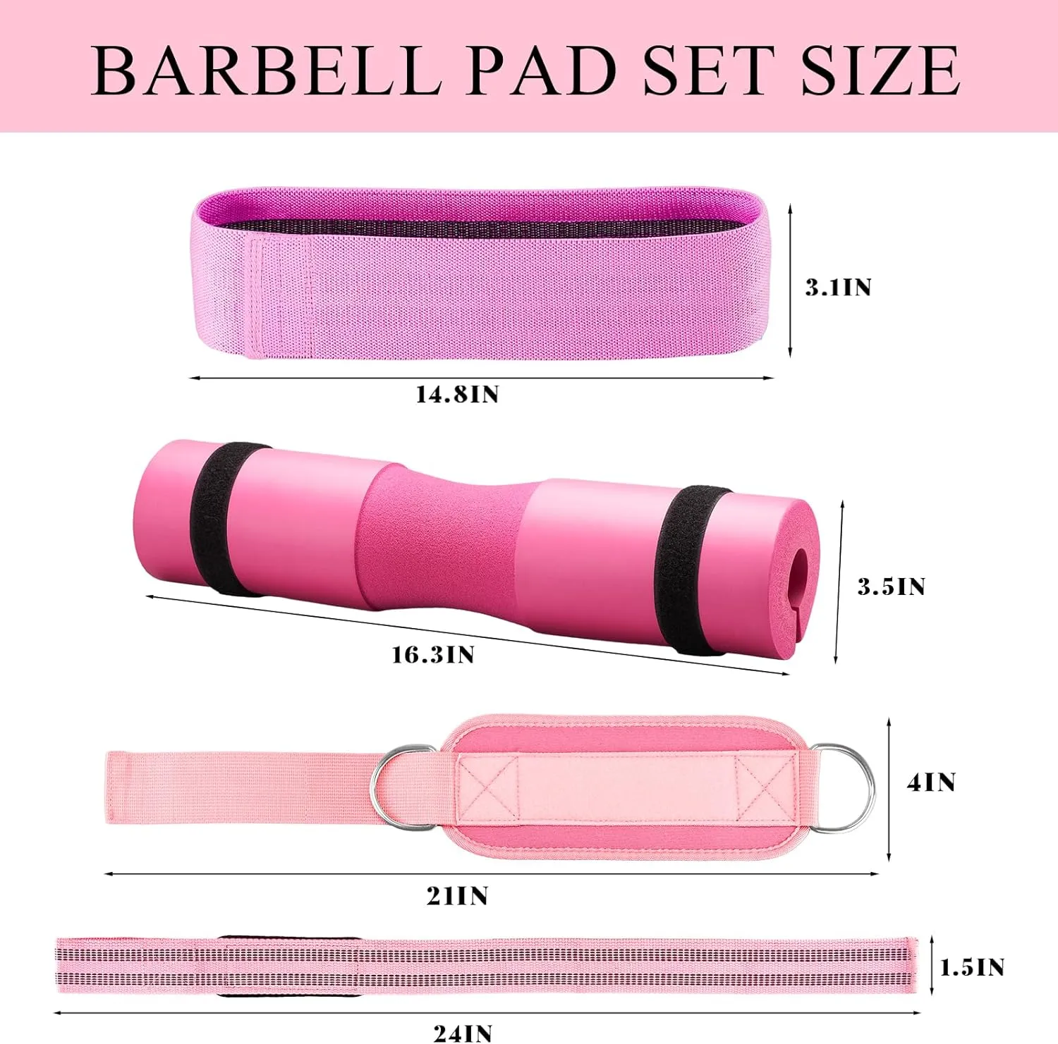 Barbell Pad Set,10 Pcs Barbell Pads for Hip Thrust Squat & Lunges Support,with 2 Workout Ankle Straps, 2 Gym Straps Weight Lifting, 2 Gym Gloves, Resistance Band, Olympic Bar Pad,Carry Bag