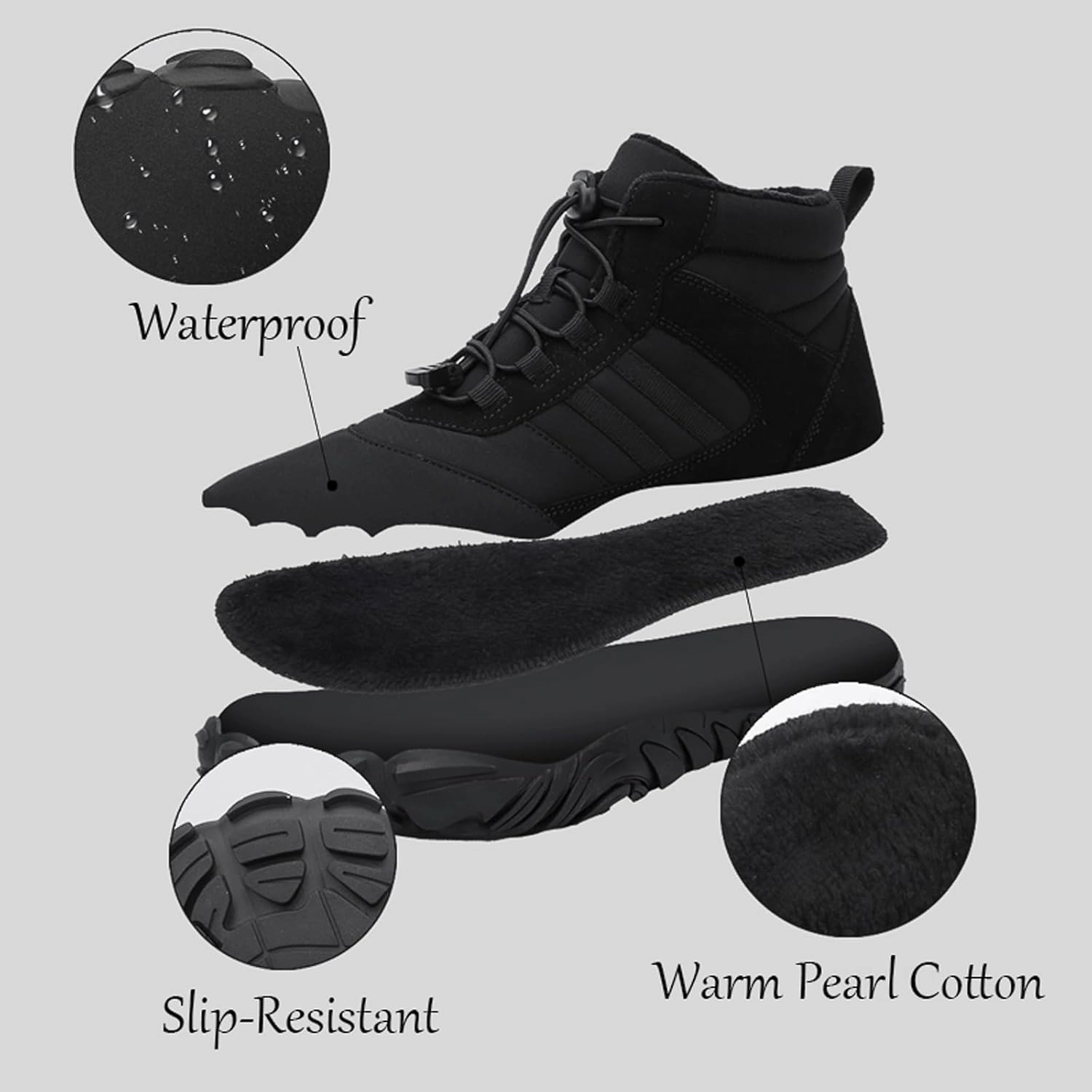 Barefoot Shoes Fur Lined Winter Mens Wide Toe Box Trail Runner Women Zero Drop Sole High top Walking Shoes Minimalist Outdoor Hiking Trekking Boots Sneakers