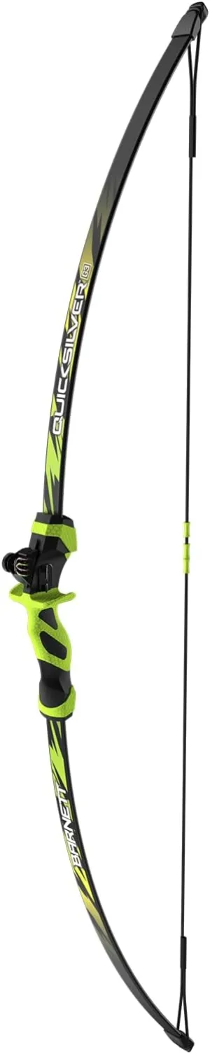 Barnett Quicksilver Youth Bow and Arrow Set for Kids 7-12 Years Old - 15-22in Draw Length, 28lb Draw Weight, Ambidextrous Handle with Adjustable Fiber Optic Sight, Includes Two Arrows, Green