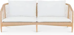Barrett Sofa, Solid Teak Frame with Lloyd Loom Weave and Reversible Cushions, Seats 3, White