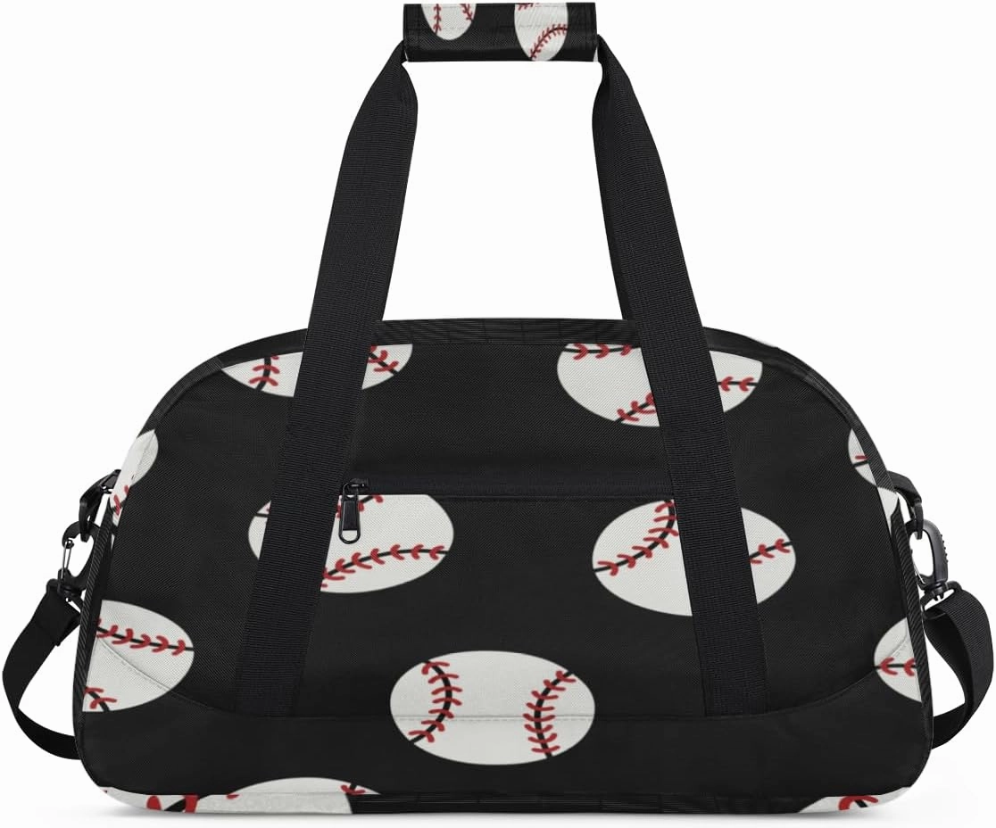 Baseball Ball Print Kids Overnighted Duffel Bag Carry-On Size & Ideal for School Practice or Weekender Travel with Zip and Shoulder Stra for Boys & Girls