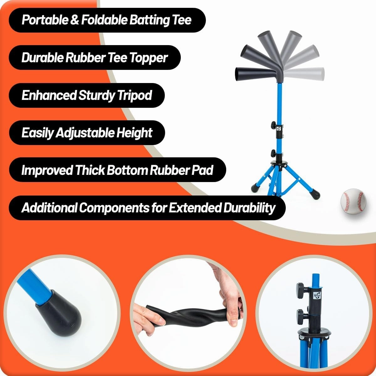 Baseball Batting Tee for Kids Aged 3-8, Height Adjustable (20.3” to 30.5”) Softball Tee for Hitting Training, Portable and Collapsible Travel Tee with 2 Tee Toppers