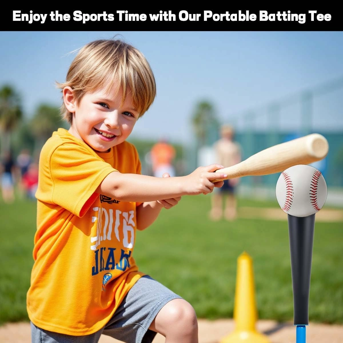 Baseball Batting Tee for Kids Aged 3-8, Height Adjustable (20.3” to 30.5”) Softball Tee for Hitting Training, Portable and Collapsible Travel Tee with 2 Tee Toppers