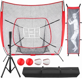 Baseball Net Softball Net for Hitting and Pitching, 7'x7' Batting Net for Baseball & Softball Practice Net, Softball Hitting net, Pitching Net with Strike Zone and Carry Bag