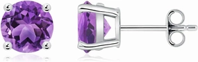 Basket-Set Solitaire Natural Amethyst Stud Earrings in Silver (6mm Round 1.6cttw) - February Birthstone