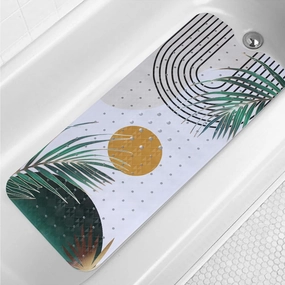 Bathtub Mat Non Slip Boho 40x16in Palm Leaves Extra Long Bohemia Bath Mat for Tub Abstract Art Anti Slip Shower Mat for Bathroom with Large Drain Holes and Suction Cups Quality Bath Mats Decor