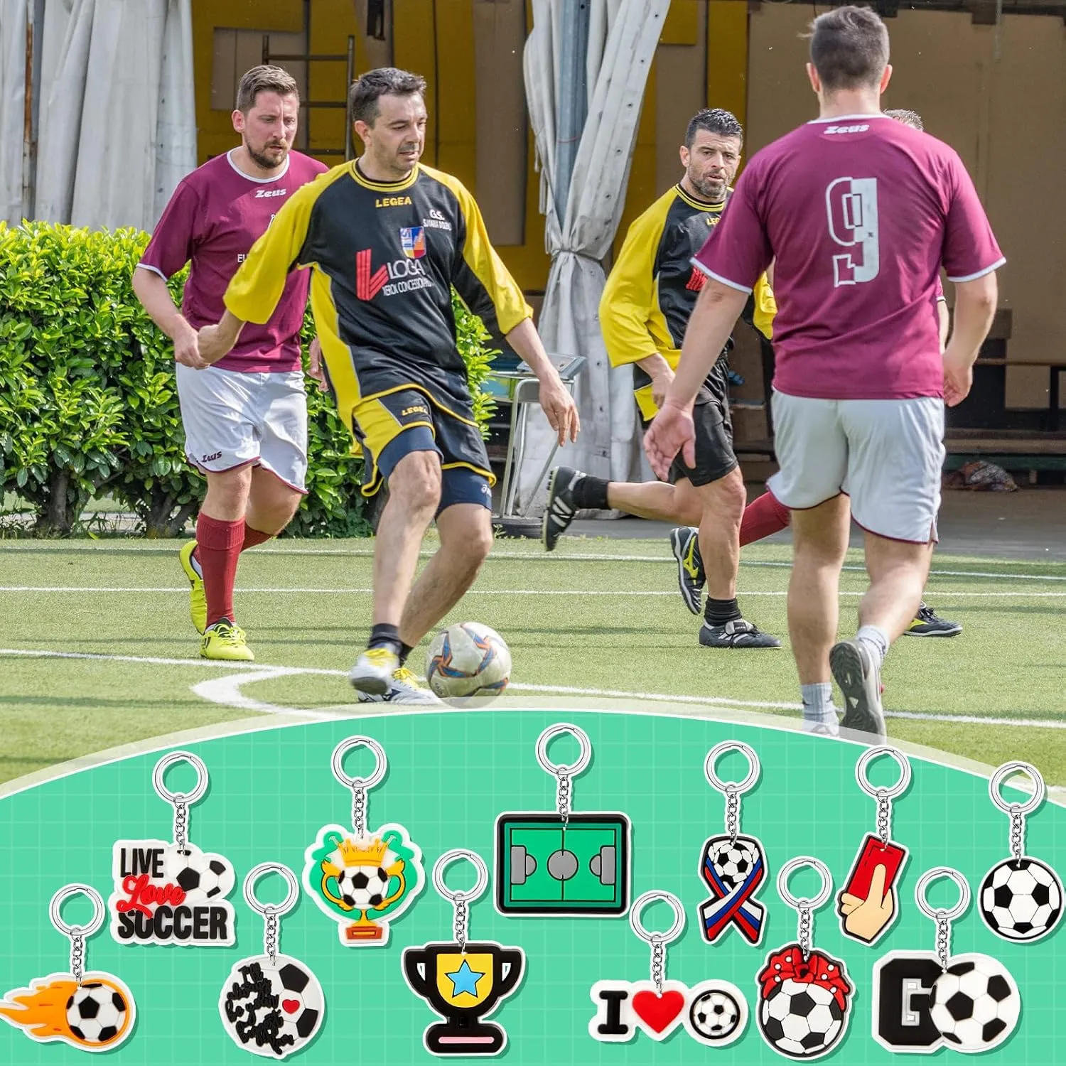 Batiyeer 36 Pack Soccer Keychains Bulk Sports Ball Key Chains Funny Gifts for Birthday Party Favors