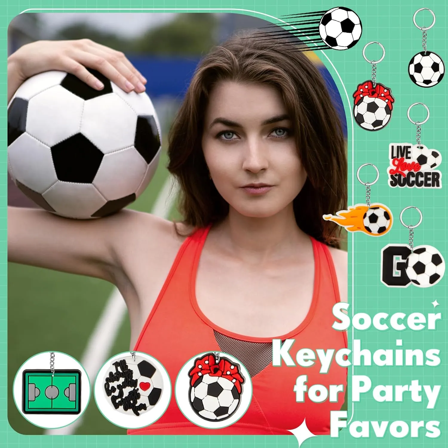 Batiyeer 36 Pack Soccer Keychains Bulk Sports Ball Key Chains Funny Gifts for Birthday Party Favors