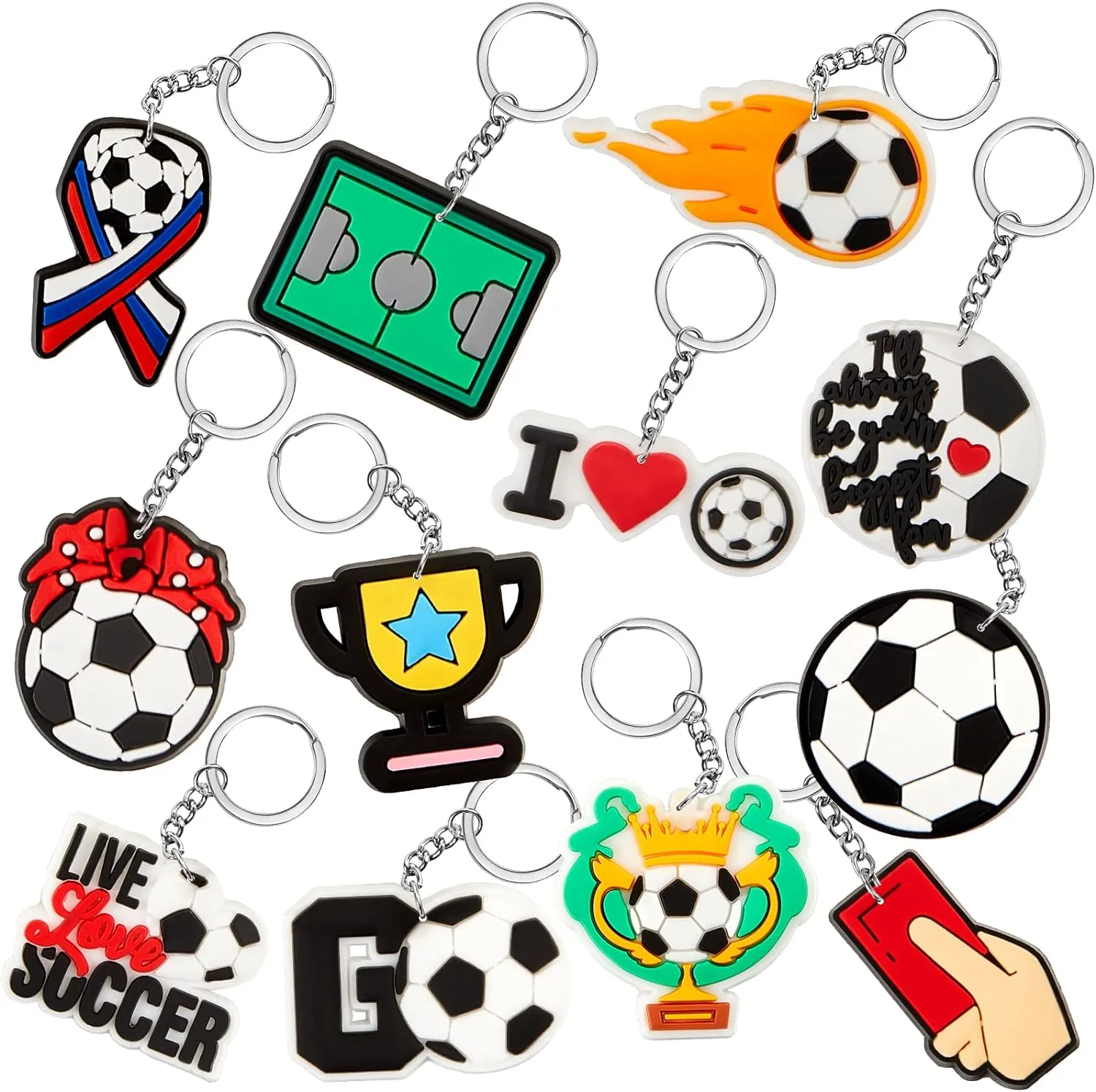 Batiyeer 36 Pack Soccer Keychains Bulk Sports Ball Key Chains Funny Gifts for Birthday Party Favors