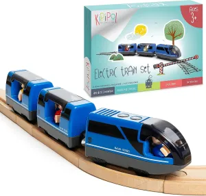 Battery Operated Action Locomotive Toy Train Set for Wooden Train Tracks, (Magnetic)-Compatible with Thomas The Train Toys, Brio Train Set for Toddlers 3-5 and up, Stocking Stuffers for Kids