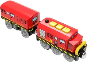 Battery Operated Train Set for Wooden Train Track (w/sound & Magnetic Connection), Powerful Engine Action Locomotive Train Set Fits Brio, Thomas, Chuggington Wooden Tracks, Train Toys