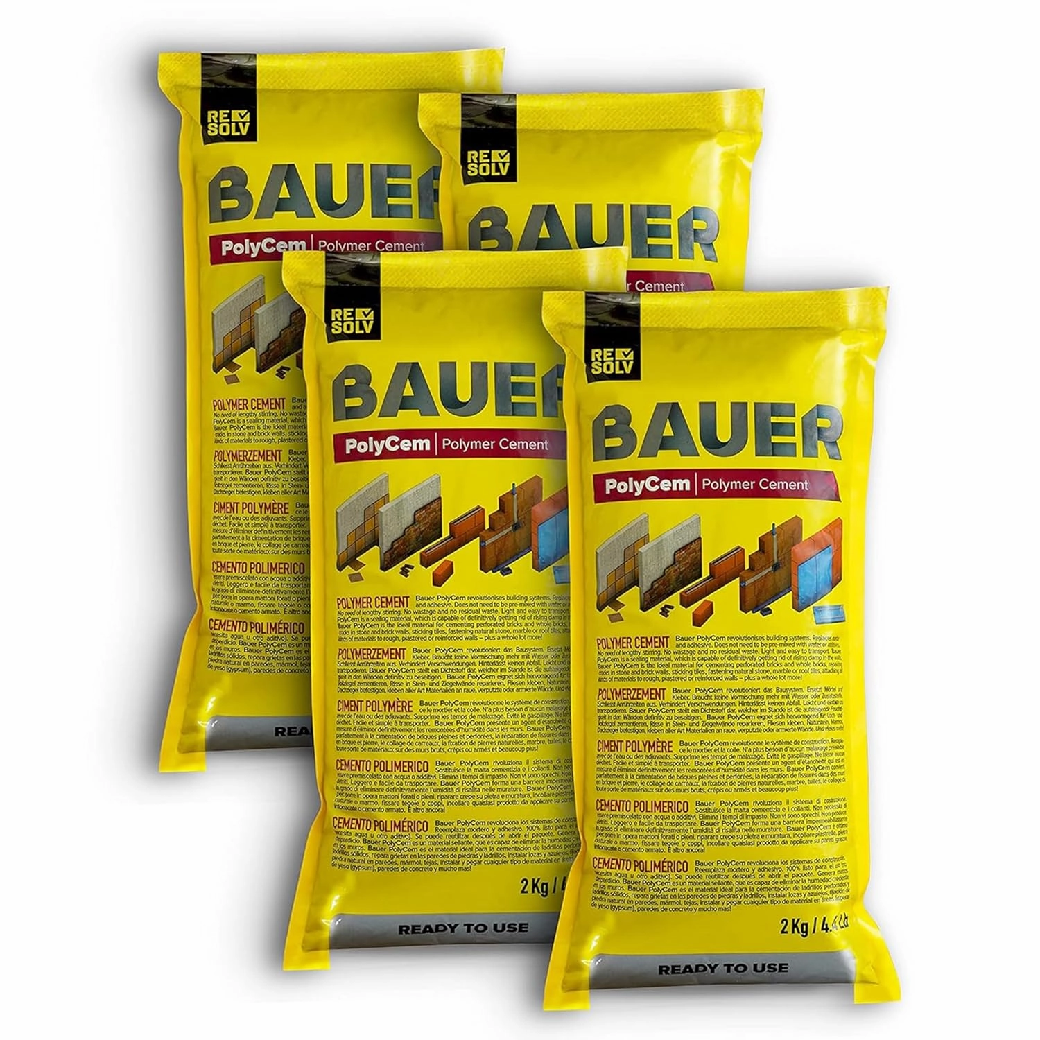Bauer Instant Polymer Cement 4-Pack, Ready-to-Use Alternative to Mortar & Adhesives - Versatile for Concrete Crack Repair, Stone Tile Crack Repair & Brick Repair, Convenient, Durable & Easy to Store