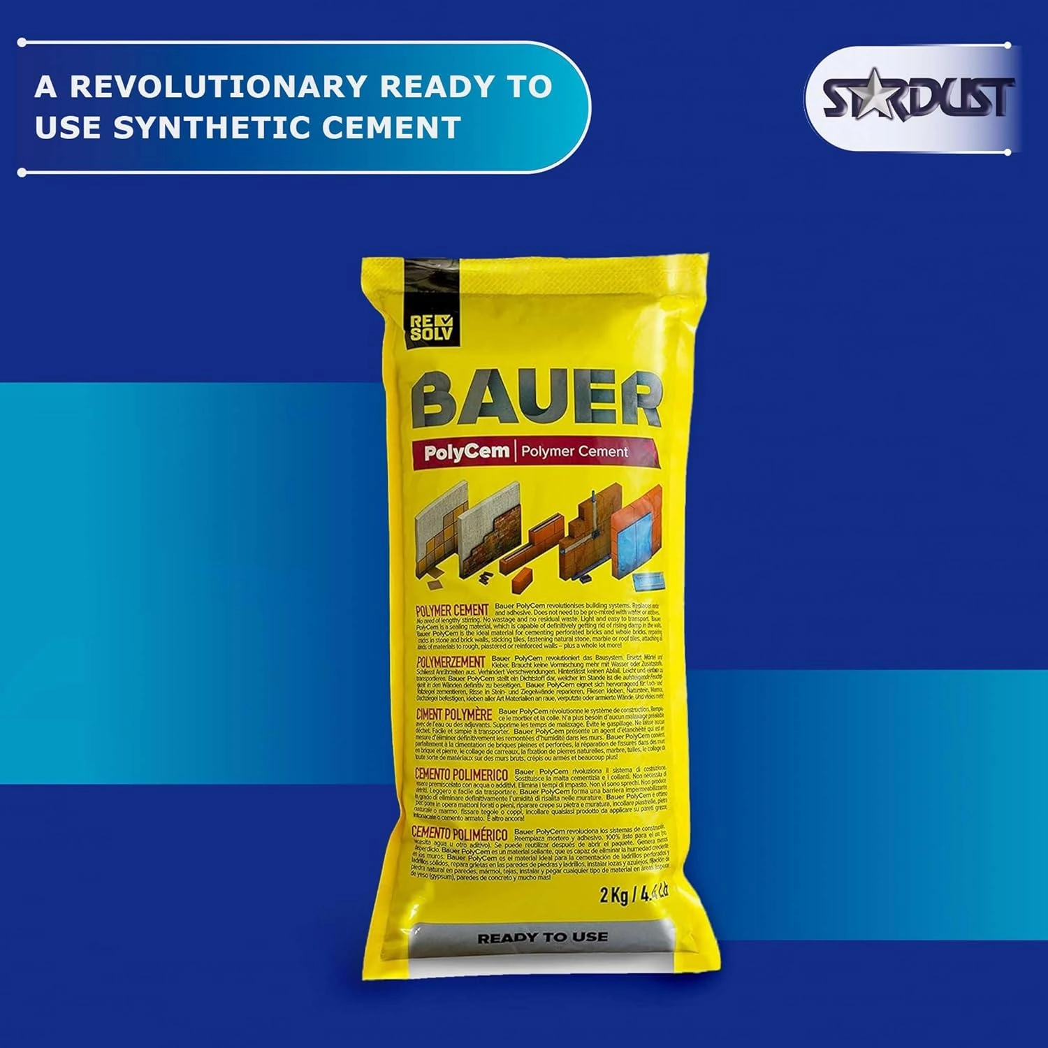Bauer Instant Polymer Cement, Ready-to-Use Alternative to Mortar & Adhesives - Versatile for Concrete Crack Repair, Stone Tile Crack Repair & Brick Repair, Convenient, Durable & Easy to Store - 2kg