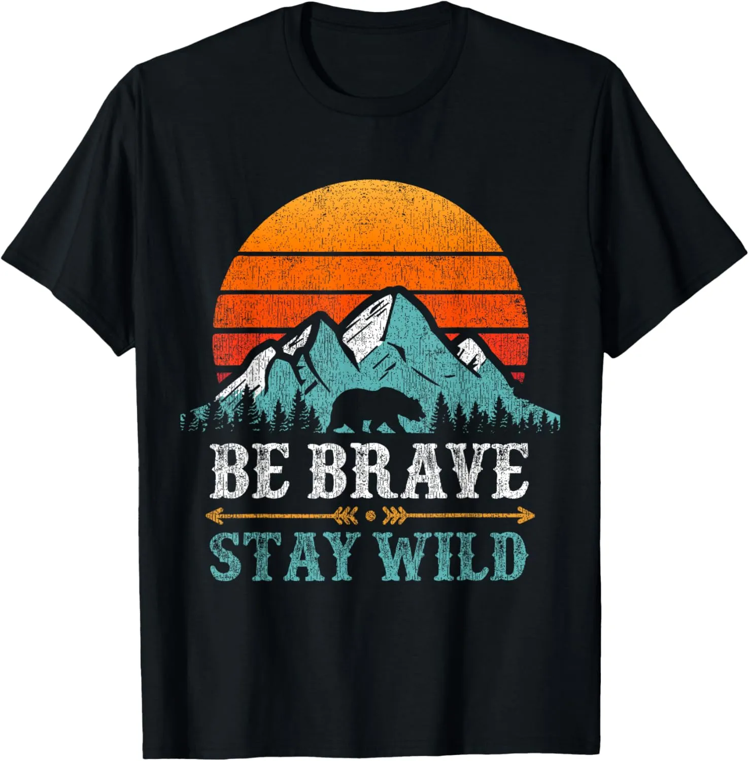 Be Brave Stay Wilderness Bear Mountains Vintage Retro Hiking T-Shirt
