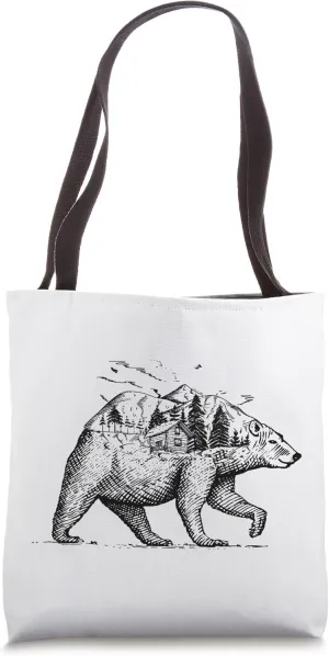 Bear Sketch Mountain Hut Nature Landscape Tote Bag